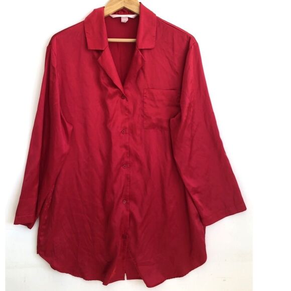 Victoria's Secret Red Satin Button up Night Shirt (M) - Picture 1 of 9